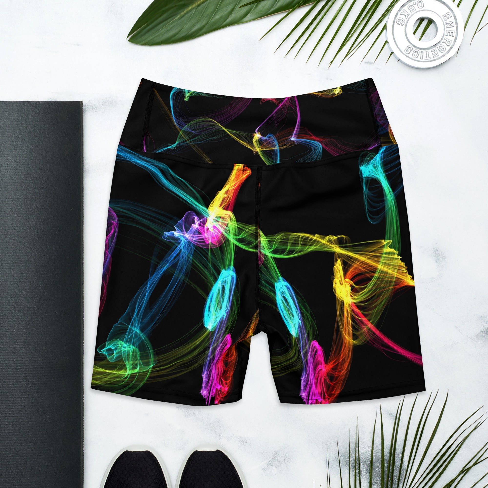 Running Shorts for girls. Women's Black Gym Shorts. "Strobes" Workout Shorts. WickedYo.